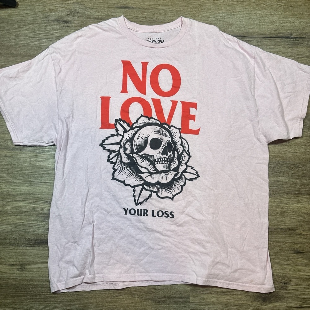 No Love Graphic Tee - Pink with Red & Black Print